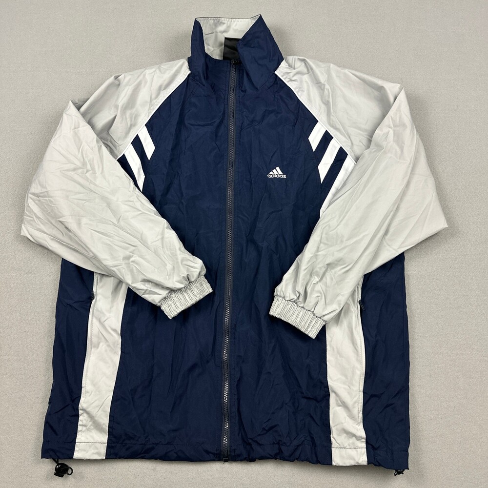 Vintage Adidas Track Jacket Men Large Blue Gray Colorblock Full Zip Windbreaker